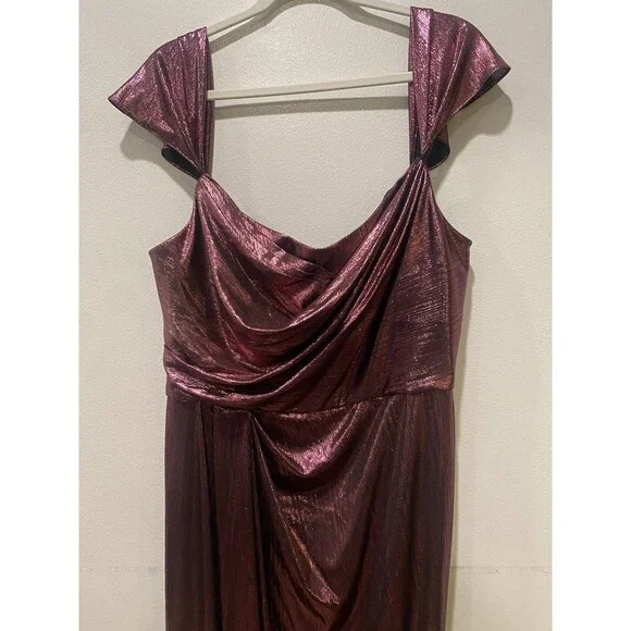 Marchesa Notte Metallic Lame Draped Gown Maxi Dress Women's Size 16 NWOT - Picture 9 of 11